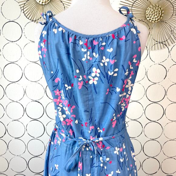VTG Malia Honolulu Womens Midi Dress 10 Blue Floral Dainty Feminine Retro Cotton - Picture 12 of 16